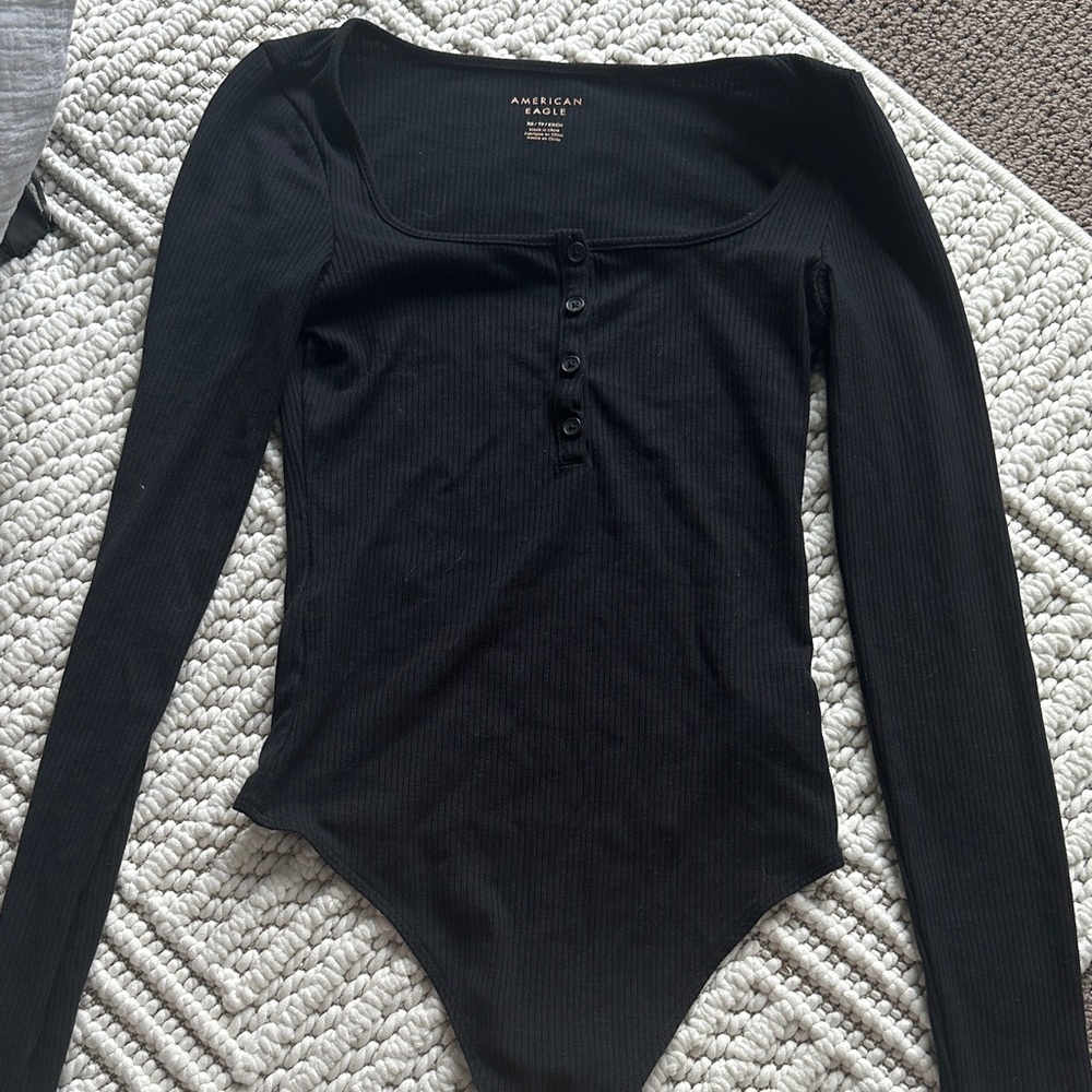 American Eagle Outfitters Black Ribbed Bodysuit